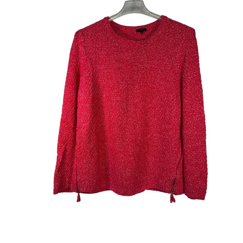 Talbots Womens Size 2X Red Textured Knit Sweater With Side Zipper Details